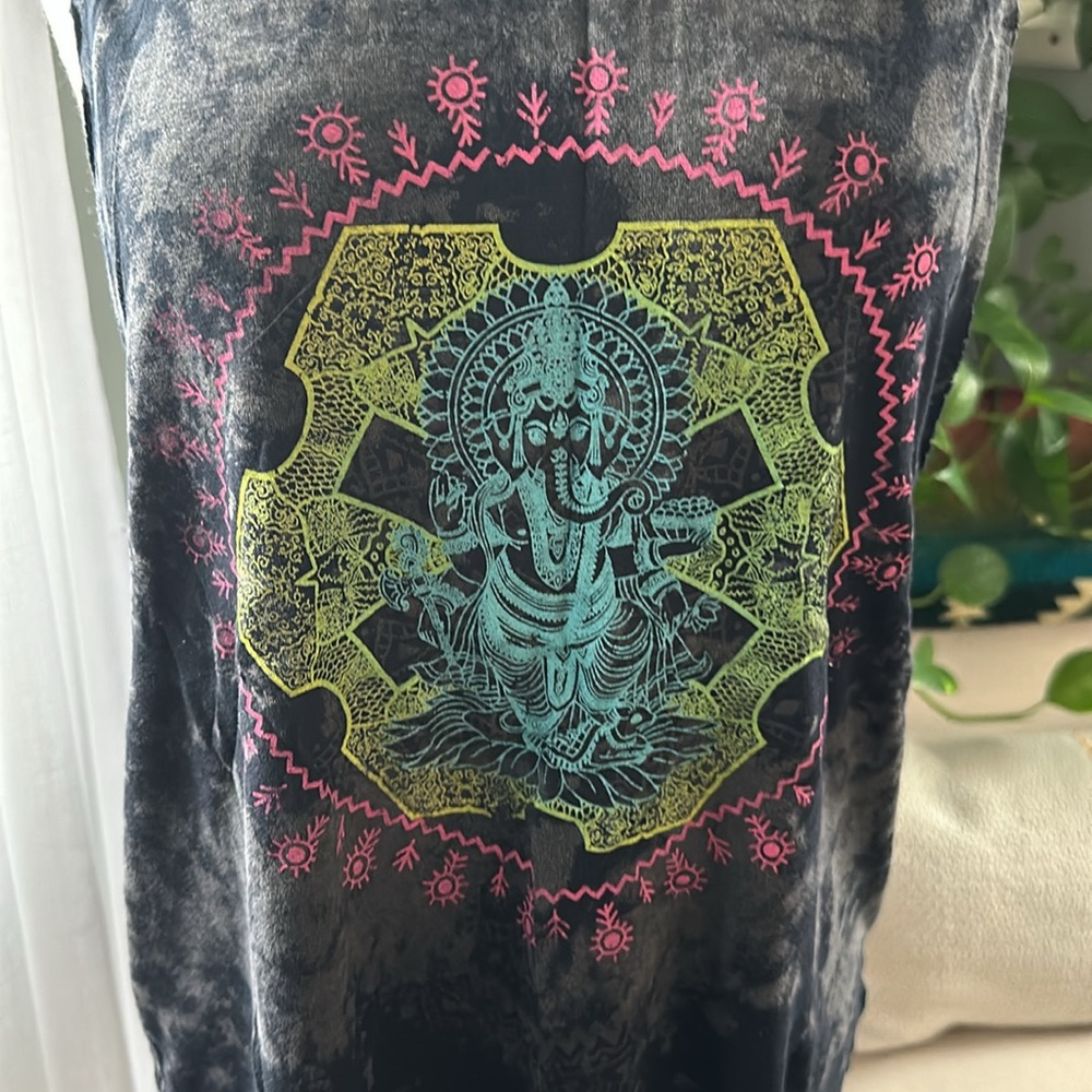 Evolution & Creation • Black Tie Dye Ganesha Mandala Tank Top • Muscle Tank - Picture 3 of 9